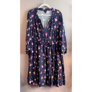 Torrid Navy Blue Floral 3/4 Sleeve A-Line Dress - Size 2